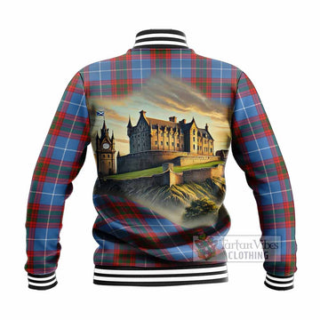 Skirving Tartan Family Crest Baseball Jacket with Scottish Ancient Castle Style - Tartan Vibes Clothing