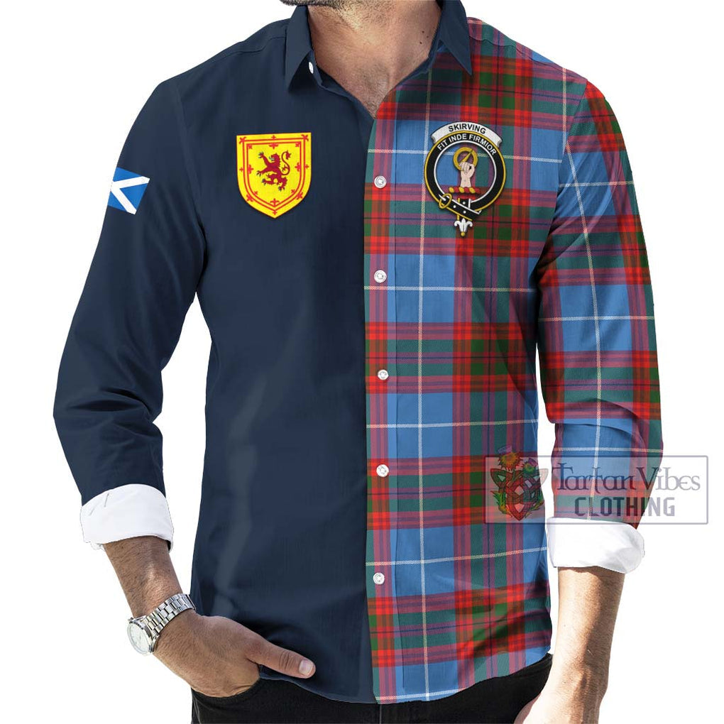 Tartan Vibes Clothing Skirving Tartan Long Sleeve Button Shirt with Scottish Lion Royal Arm Half Style