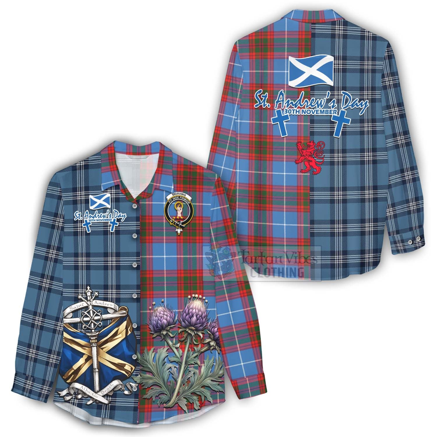 Tartan Vibes Clothing Skirving Tartan Women's Casual Shirt Happy St. Andrew's Day Half Tartan Style