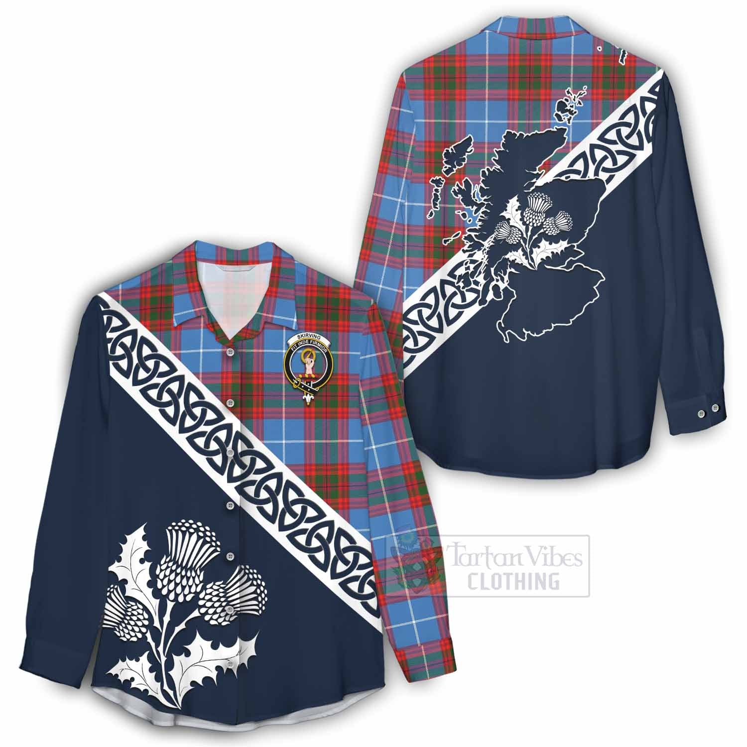 Tartan Vibes Clothing Skirving Tartan Women's Casual Shirt Featuring Thistle and Scotland Map