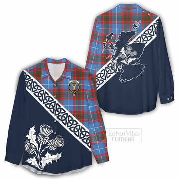 Skirving Tartan Women's Casual Shirt Featuring Thistle and Scotland Map