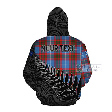 Skirving Crest Tartan Cotton Hoodie with New Zealand Silver Fern Half Style Pullover Hoodie - Tartan Vibes Clothing