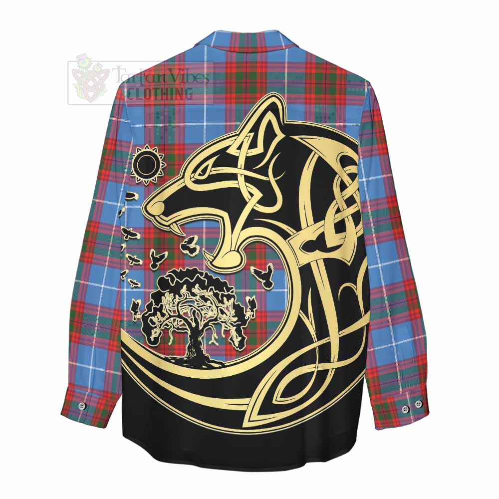 Tartan Vibes Clothing Skirving Tartan Women's Casual Shirt with Family Crest Celtic Wolf Style