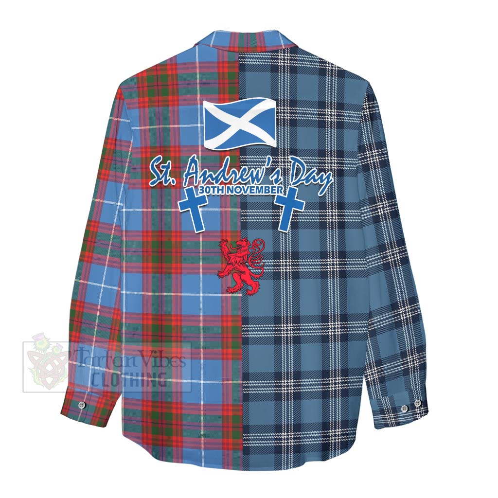 Tartan Vibes Clothing Skirving Tartan Women's Casual Shirt Happy St. Andrew's Day Half Tartan Style