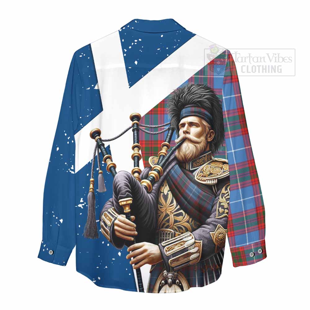 Tartan Vibes Clothing Skirving Tartan Women's Casual Shirt with Family Crest Scottish Bagpiper Vibes