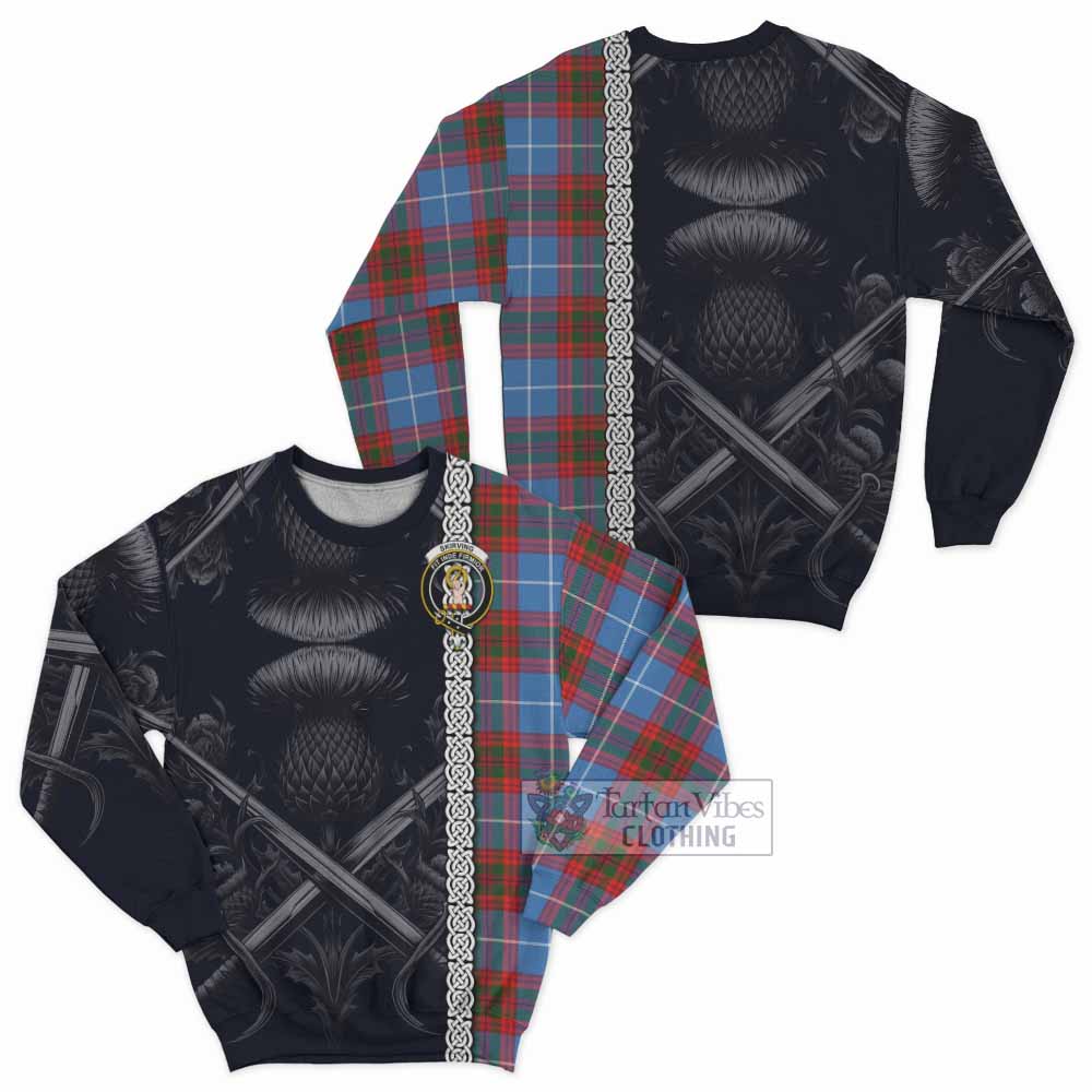 Skirving Tartan Sweatshirt with Family Crest Cross Sword Thistle Celtic Vibes - Tartan Vibes Clothing