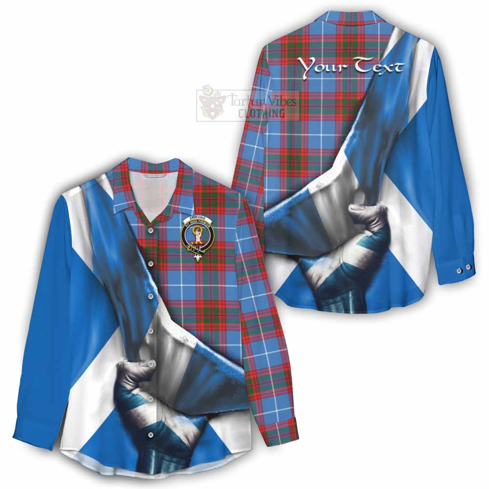 Tartan Vibes Clothing Skirving Tartan Women's Casual Shirt with Family Crest Scotland Patriotic Style