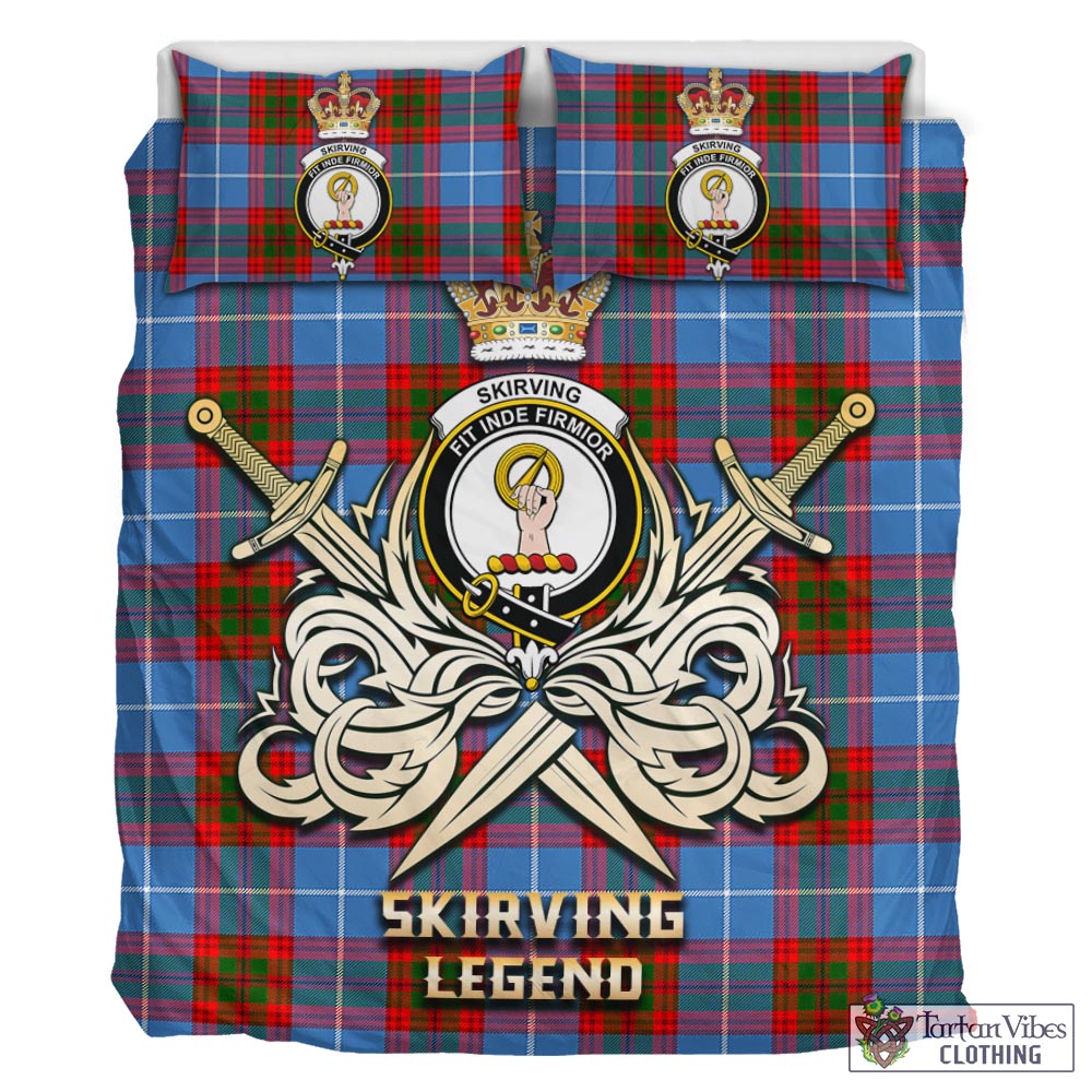 Tartan Vibes Clothing Skirving Tartan Bedding Set with Clan Crest and the Golden Sword of Courageous Legacy