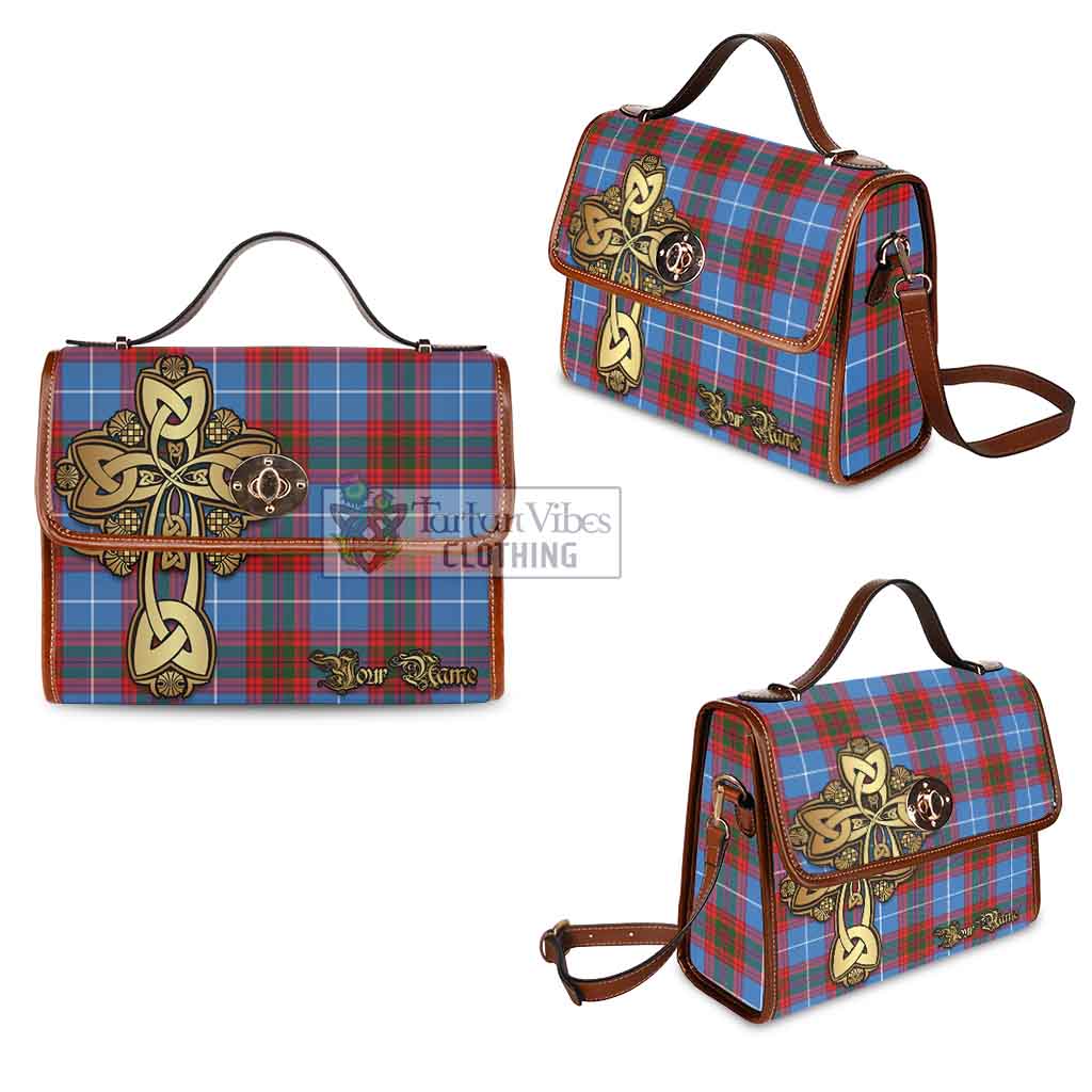 Tartan Vibes Clothing Skirving Tartan Waterproof Canvas Bag Golden Thistle Celtic Cross Style