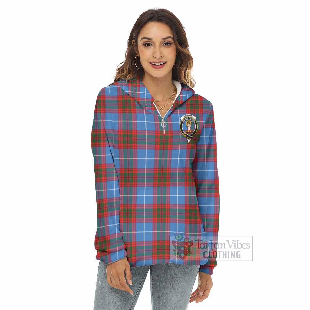 Skirving Tartan Women's Borg Fleece Hoodie with Half Zip with Family Crest - Tartan Vibes Clothing