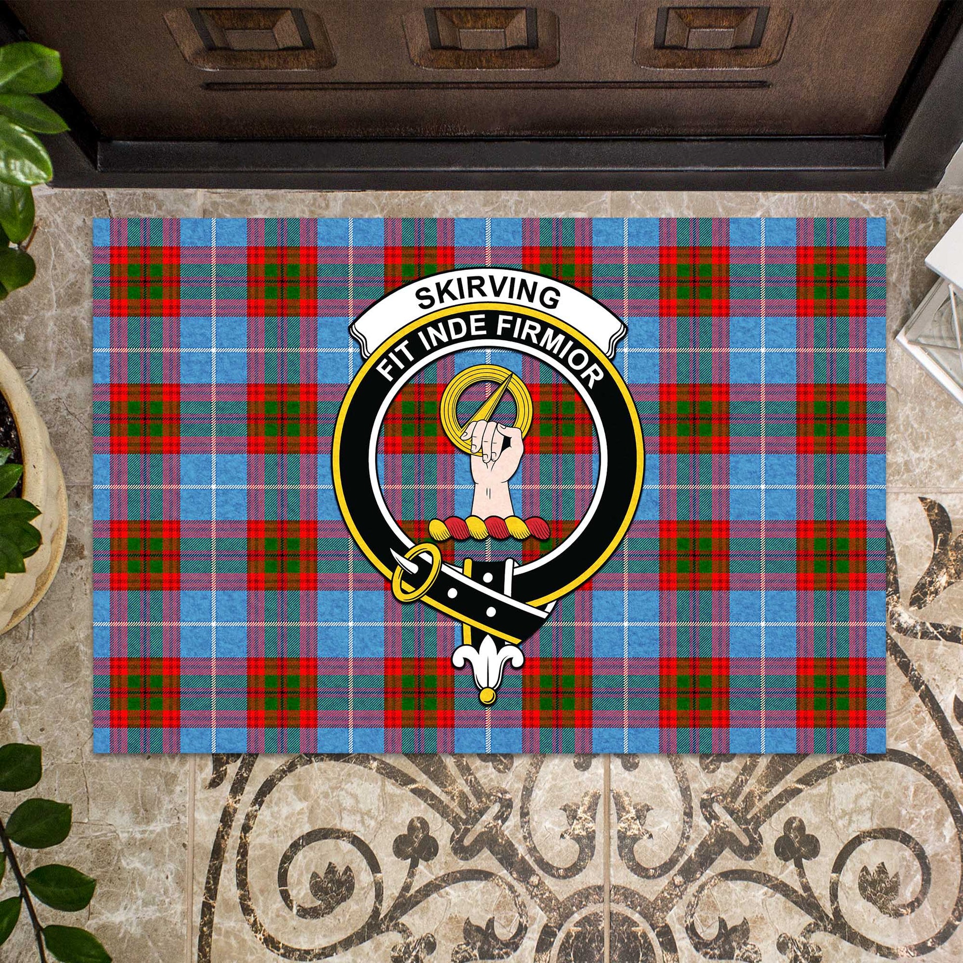 Skirving Tartan Door Mat with Family Crest - Tartanvibesclothing Shop