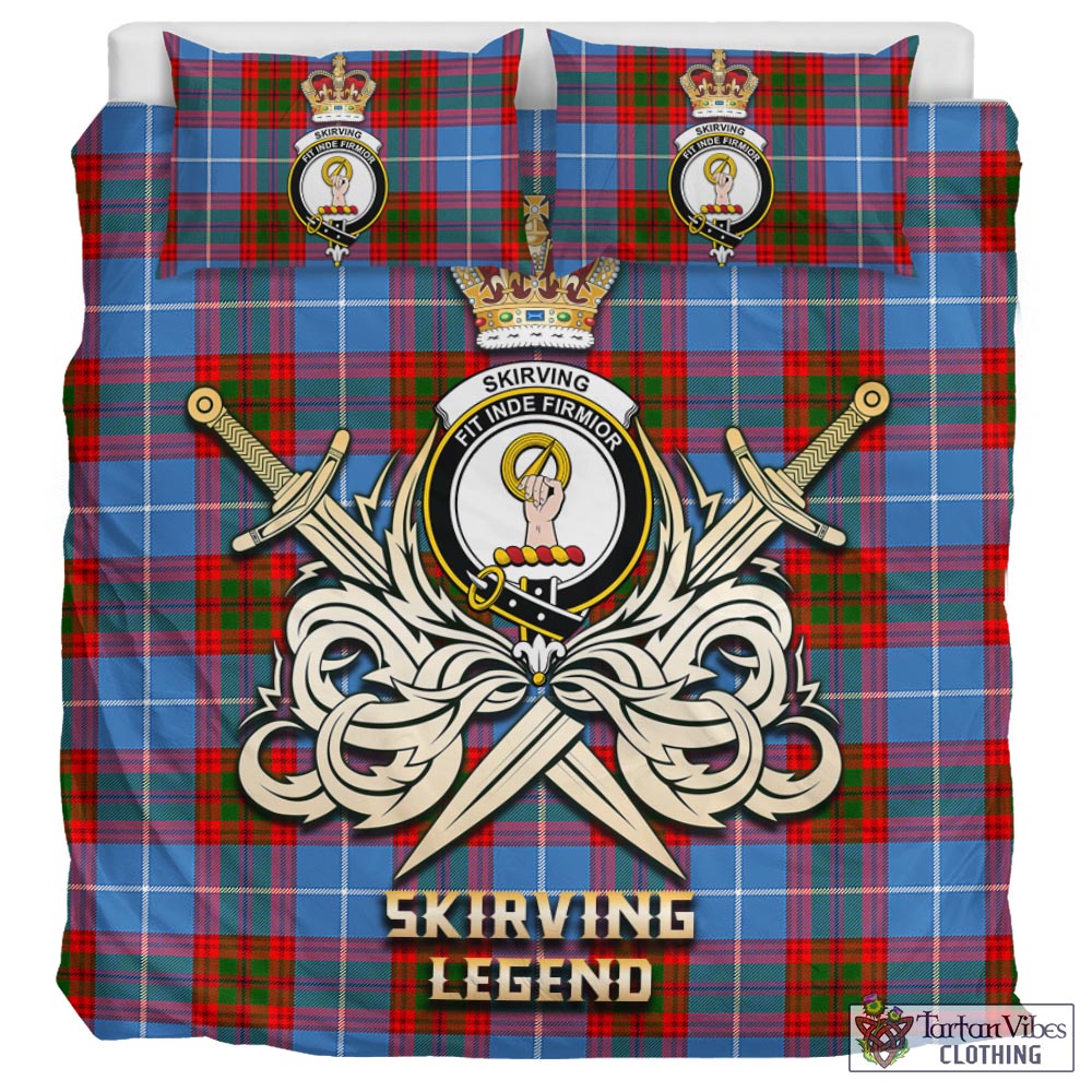 Tartan Vibes Clothing Skirving Tartan Bedding Set with Clan Crest and the Golden Sword of Courageous Legacy