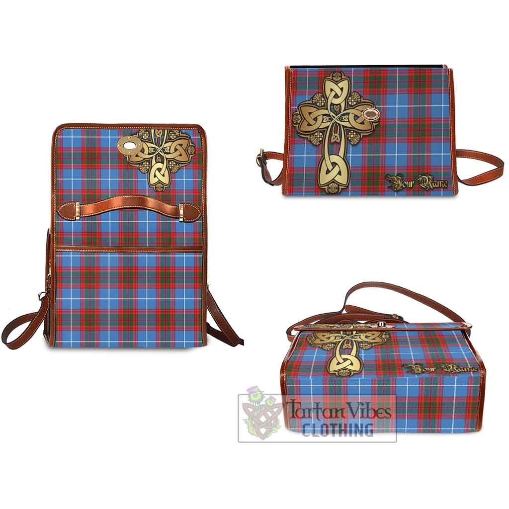 Tartan Vibes Clothing Skirving Tartan Waterproof Canvas Bag Golden Thistle Celtic Cross Style