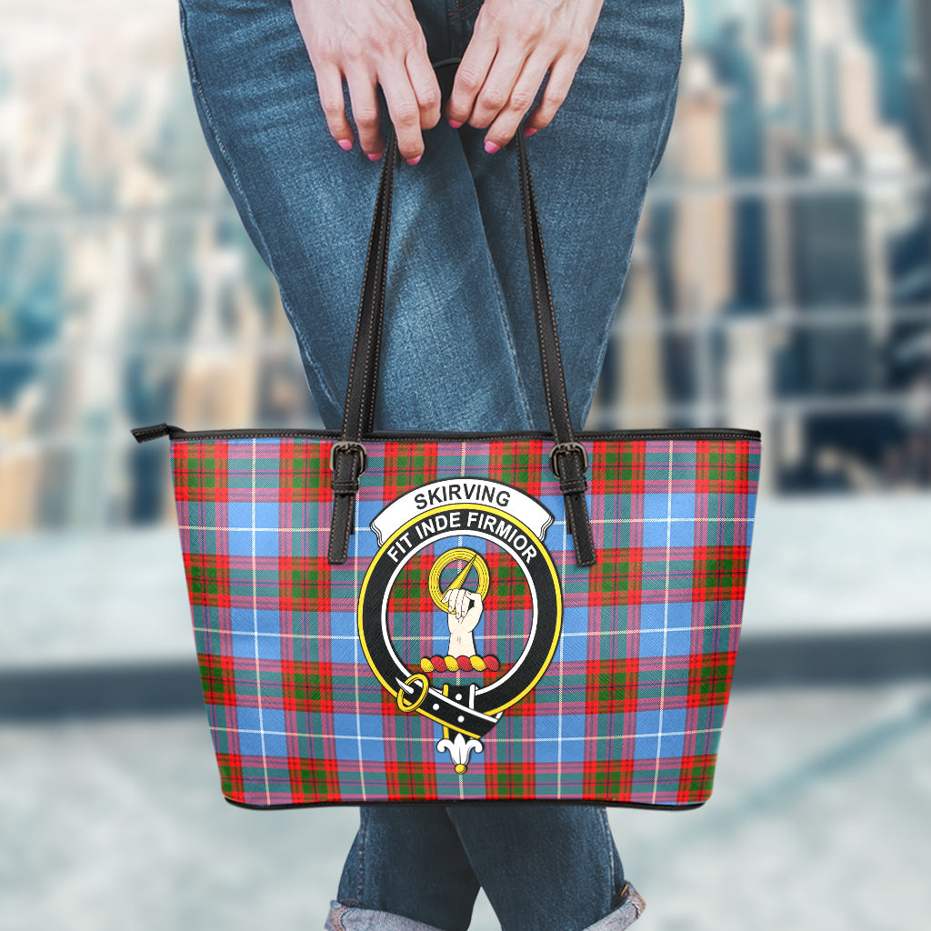 Skirving Tartan Leather Tote Bag with Family Crest - Tartan Vibes Clothing