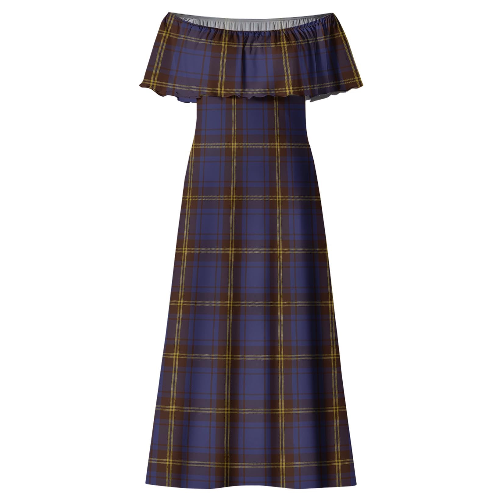 Sligo County Ireland Tartan Off Shoulder Long Dress - Tartanvibesclothing