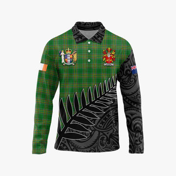 Sloane Irish Clan Tartan Long Sleeve Polo Shirt with Coat of Arms New Zealand Silver Fern Half Style