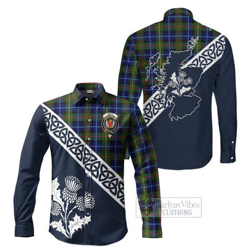 Smith Tartan Long Sleeve Button Shirt Featuring Thistle and Scotland Map