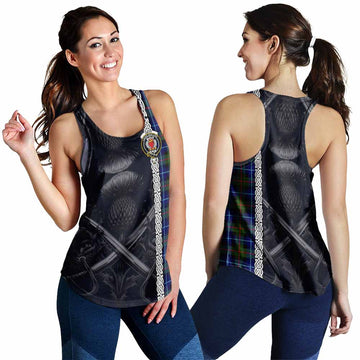 Smith Tartan Women's Racerback Tanks with Family Crest Cross Sword Thistle Celtic Vibes