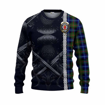 Smith Tartan Knitted Sweater with Family Crest Cross Sword Thistle Celtic Vibes Unisex - Tartan Vibes Clothing