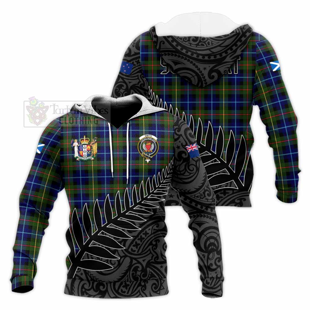 Tartan Vibes Clothing Smith Crest Tartan Knitted Hoodie with New Zealand Silver Fern Half Style