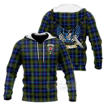 Smith Tartan Knitted Hoodie with Family Crest Celtic Skull Style