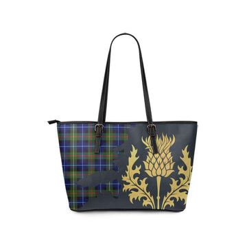 Smith Tartan Leather Tote Bag Gold Thistle Style - Tartan Vibes Clothing