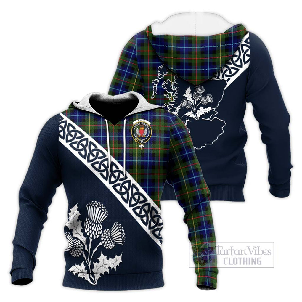 Tartan Vibes Clothing Smith Tartan Knitted Hoodie Featuring Thistle and Scotland Map