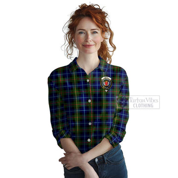 Smith Tartan Women's Casual Shirt with Family Crest and Bearded Skull Holding Bottles of Whiskey Female - Tartan Vibes Clothing