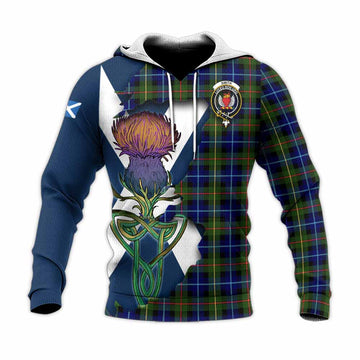 Smith Tartan Family Crest Knitted Hoodie Scottish Thistle Celtic Inspired Unisex Knitted Pullover Hoodie - Tartan Vibes Clothing
