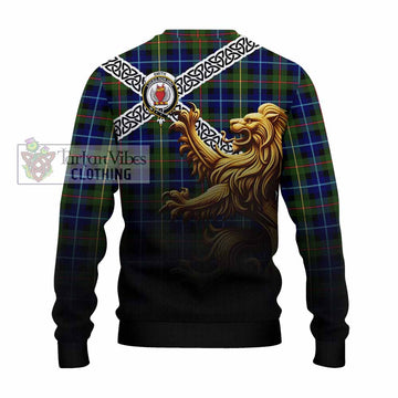 Smith Crest Tartan Knitted Sweater with Golden Lion Emblem Celtic Style - Tartan Vibes Clothing