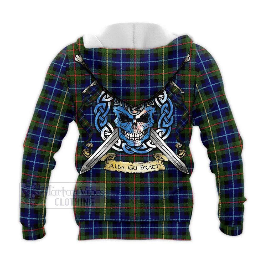 Tartan Vibes Clothing Smith Tartan Knitted Hoodie with Family Crest Celtic Skull Style