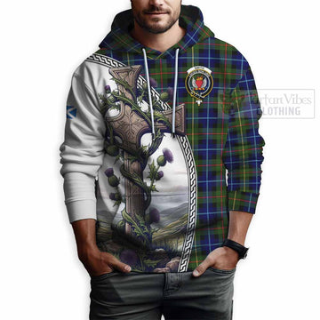 Smith Tartan Hoodie with Family Crest and St. Andrew's Cross Accented by Thistle Vines