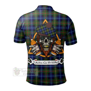 Smith Tartan Polo Shirt with Family Crest and Bearded Skull Holding Bottles of Whiskey - Tartan Vibes Clothing