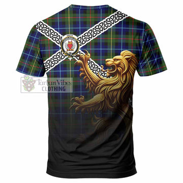 Smith Crest Tartan T-Shirt with Golden Lion Emblem Celtic Style - Tartan Vibes Clothing
