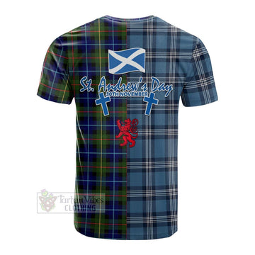 Smith Tartan Cotton T-shirt Happy St. Andrew's Day Half Tartan Style - Tartan Vibes Clothing