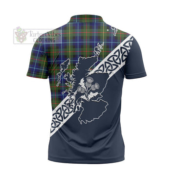 Smith Tartan Zipper Polo Shirt Featuring Thistle and Scotland Map - Tartanvibesclothing Store
