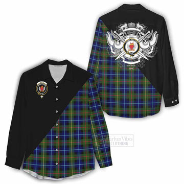 Smith Tartan Women's Casual Shirt with Family Crest and Military Logo Style