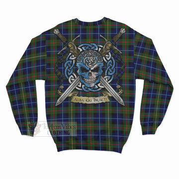 Smith Tartan Sweatshirt with Family Crest Celtic Skull Style