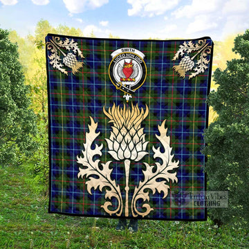 Smith Tartan Quilt with Family Crest and Golden Thistle Style