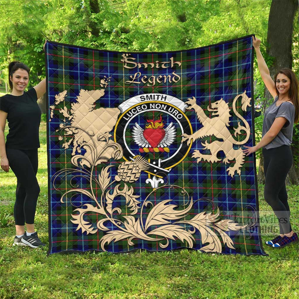 Tartan Vibes Clothing Smith Tartan Quilt with Family Crest and Scottish Symbol Style