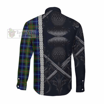 Smith Tartan Long Sleeve Button Shirt with Family Crest Cross Sword Thistle Celtic Vibes Men's Shirt - Tartan Vibes Clothing