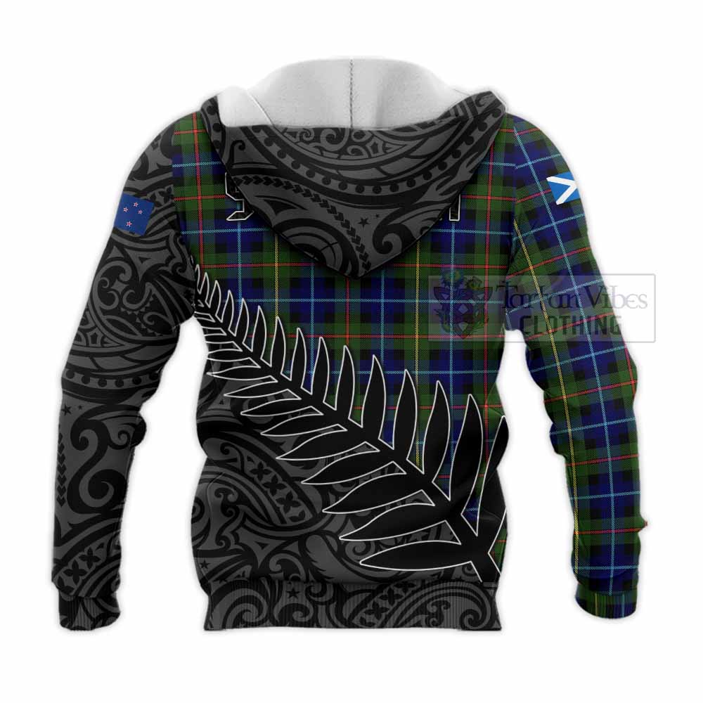 Tartan Vibes Clothing Smith Crest Tartan Knitted Hoodie with New Zealand Silver Fern Half Style