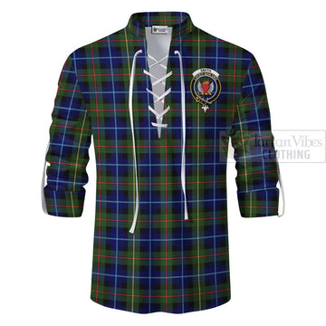 Smith Tartan Ghillie Kilt Shirt with Family Crest Celtic Skull Style - Tartan Vibes Clothing