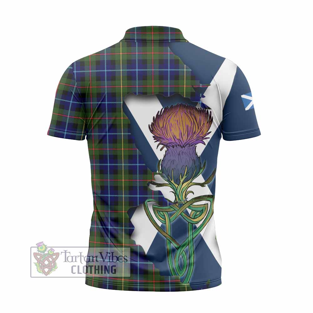 Smith Tartan Family Crest Zipper Polo Shirt Scottish Thistle Celtic Inspired - Tartan Vibes Clothing