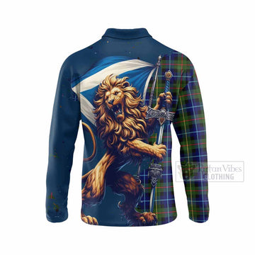 Smith Tartan Family Crest Long Sleeve Polo Shirt with Scottish Majestic Lion - Tartan Vibes Clothing