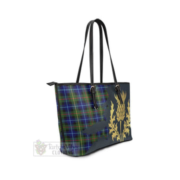 Smith Tartan Leather Tote Bag Gold Thistle Style - Tartan Vibes Clothing