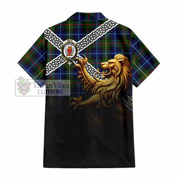 Smith Crest Tartan Hawaiian Shirt with Golden Lion Emblem Celtic Style - Tartan Vibes Clothing