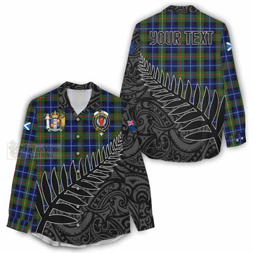 Smith Crest Tartan Women's Casual Shirt with New Zealand Silver Fern Half Style