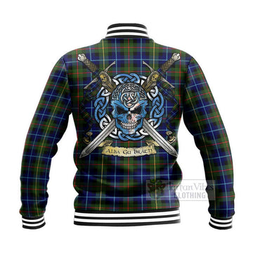 Smith Tartan Baseball Jacket with Family Crest Celtic Skull Style - Tartan Vibes Clothing