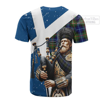 Smith Tartan Cotton T-shirt with Family Crest Scottish Bagpiper Vibes - Tartan Vibes Clothing